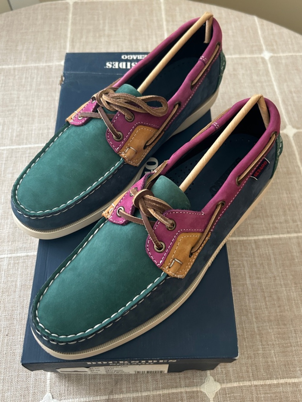 Men's Sebego Multicolor Leather Boat Shoes - Green/Purple/Brown